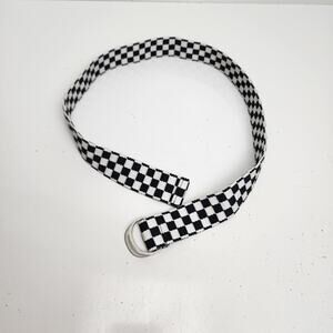 Retro Checkerboard Black & White D-ring Buckle Small Nylon Unisex Belt